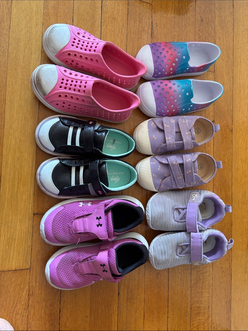 6 pairs Toddler Girls shoes size 10 Under Armour Hot Pink and Athletic Sneakers